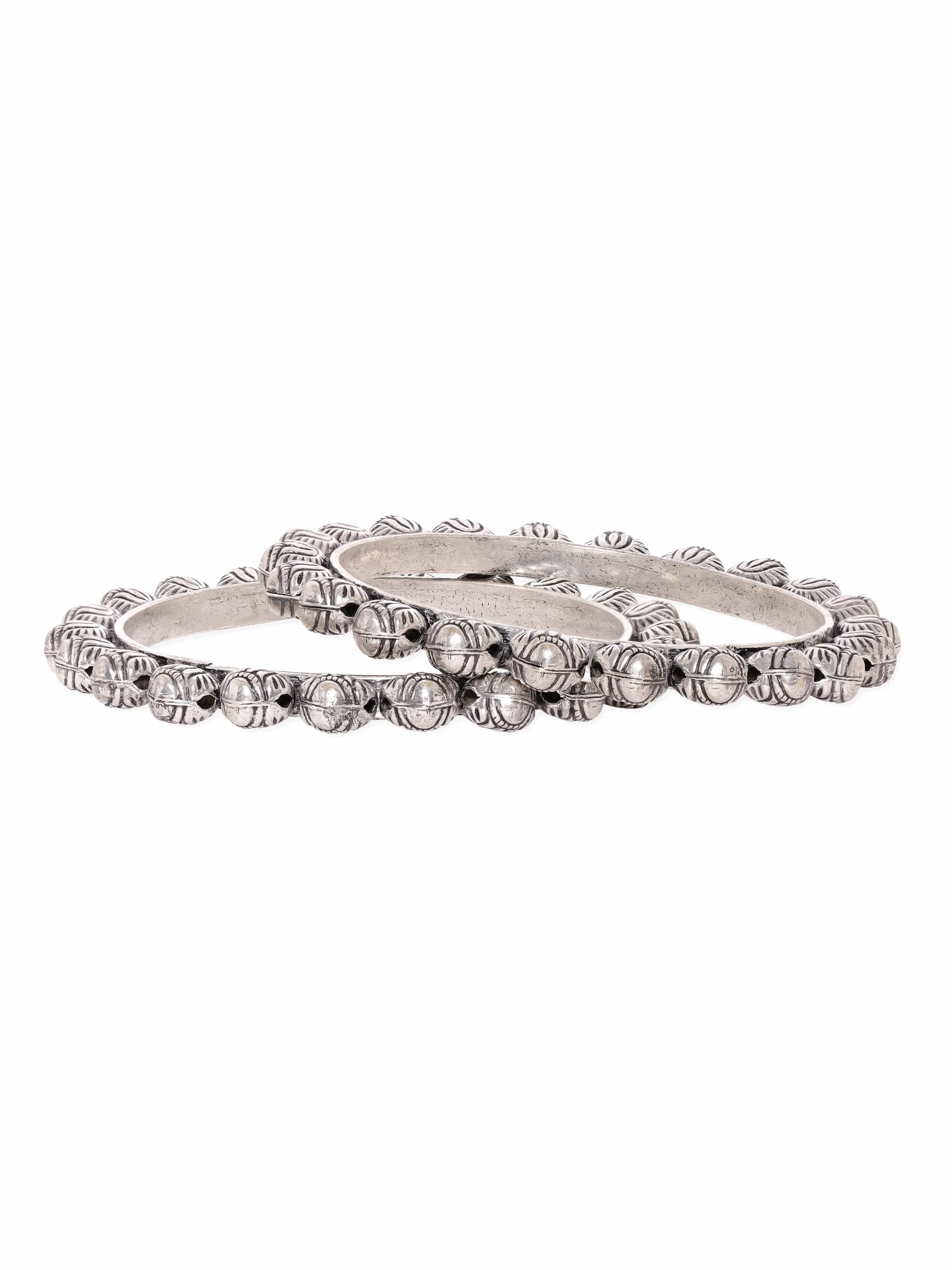 Wentra Set of 2 Handcrafted Oxidized Silver-Plated Bangles