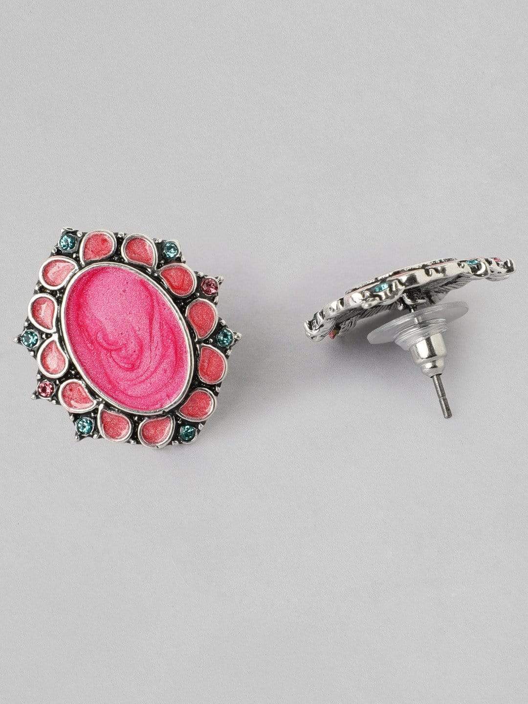Pink Oxidised Stud Earrings Pack of 2