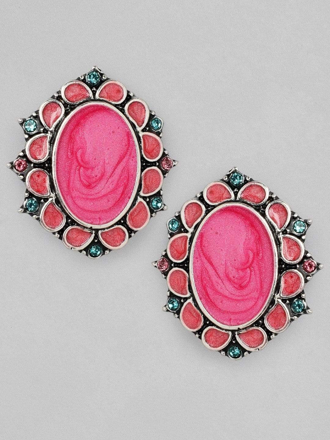 Pink Oxidised Stud Earrings Pack of 2
