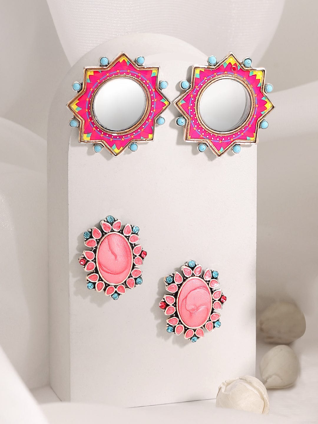 Pink Oxidised Stud Earrings Pack of 2