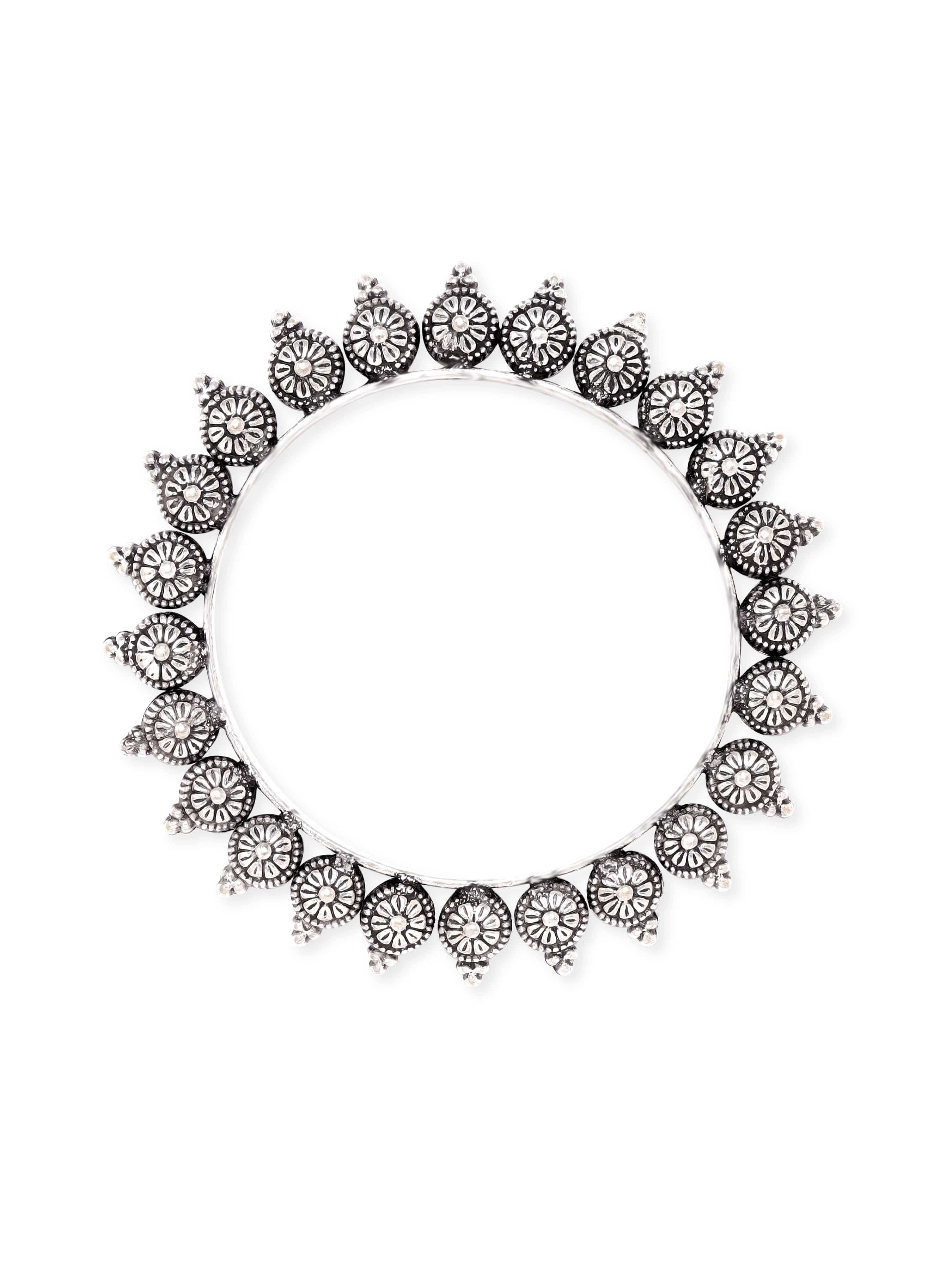 Wentra Set of 2 Oxidized Silver plated Bangles with Lotus Motif