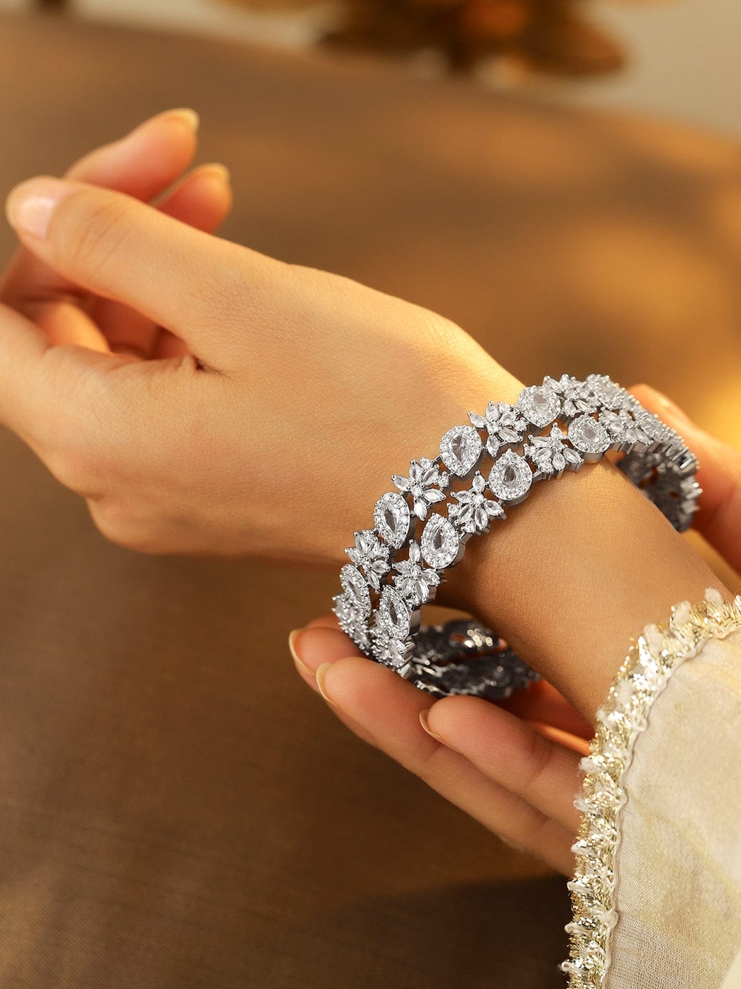 American Diamond Zirconia Studded Sleek Band