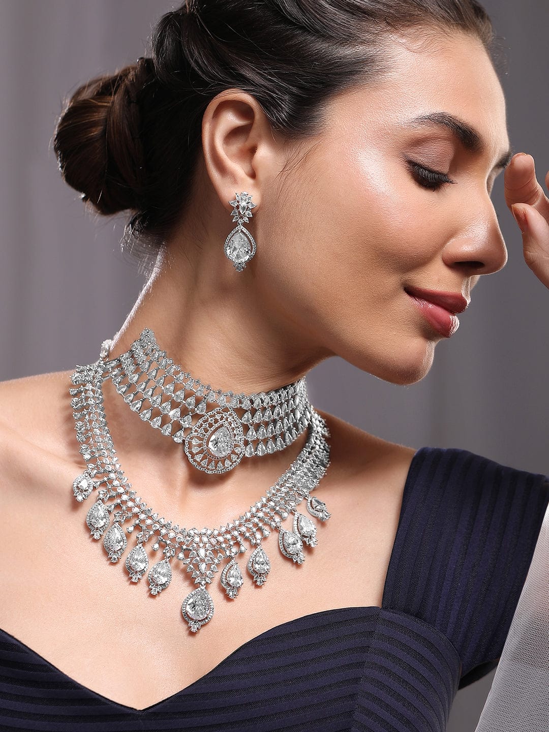 American Diamond Zirconia Choker Necklace Set