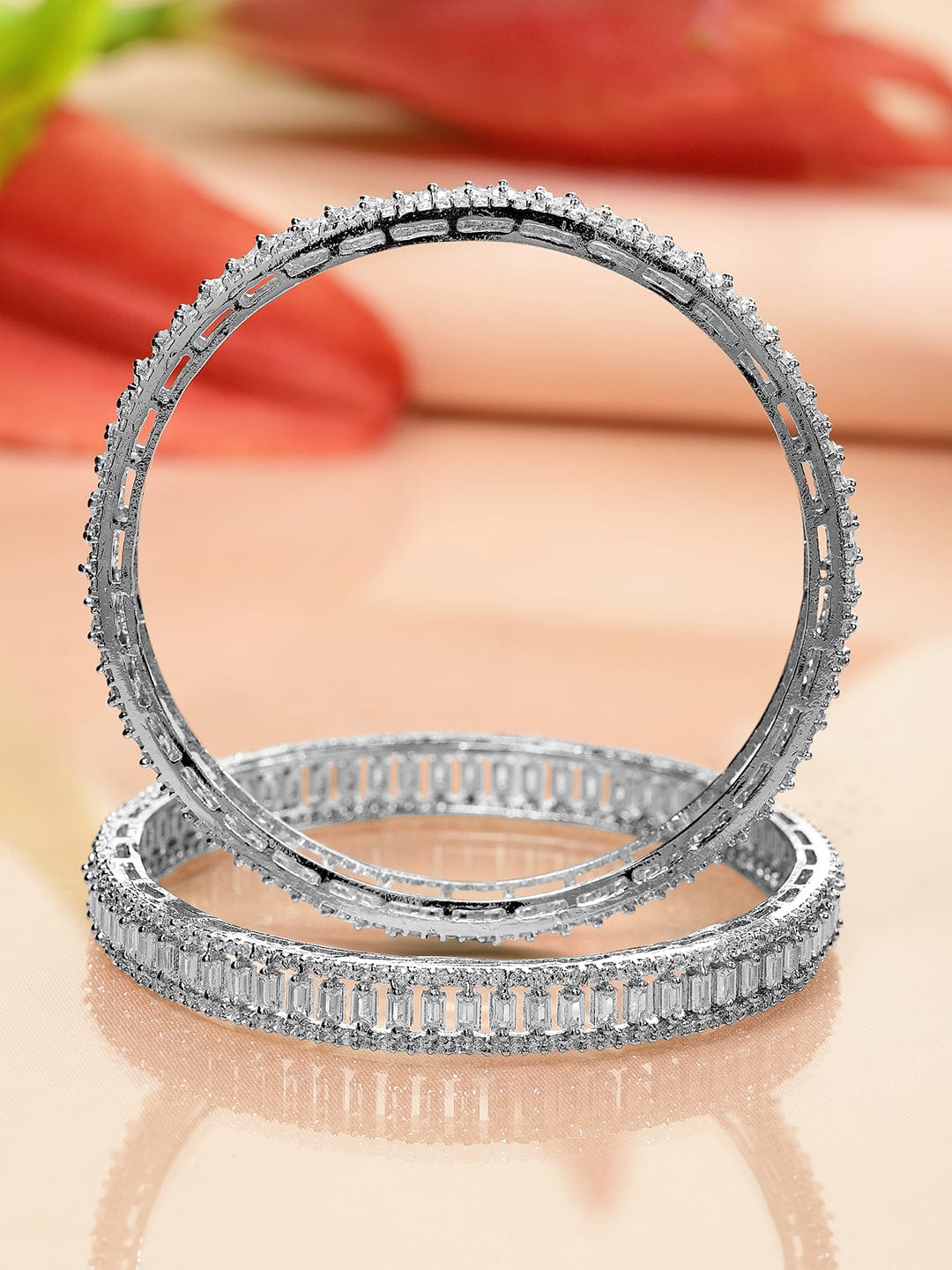 Wentra Set of 2 Silver-Plated AD & Cubic Zirconia Stone-Studded Premium Bangles