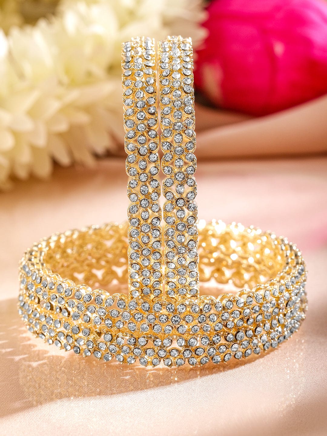 Wentra Set of 4 18K Gold-Plated Dazzling AD Studded Handcrafted Premium Bangles for Women