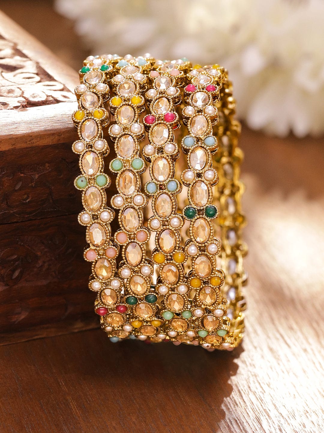 Multicolor Beaded Bangles Set Of 4