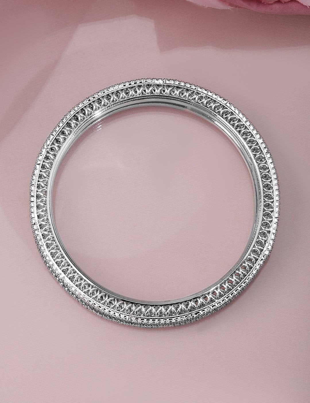 Wentra Set of 4 Rhodium-Plated Cubic Zirconia Studded Bangles