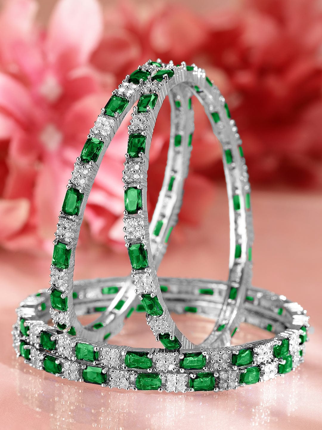 Wentra Set Of 4 Rhodium-Plated CZ Studded Bangles