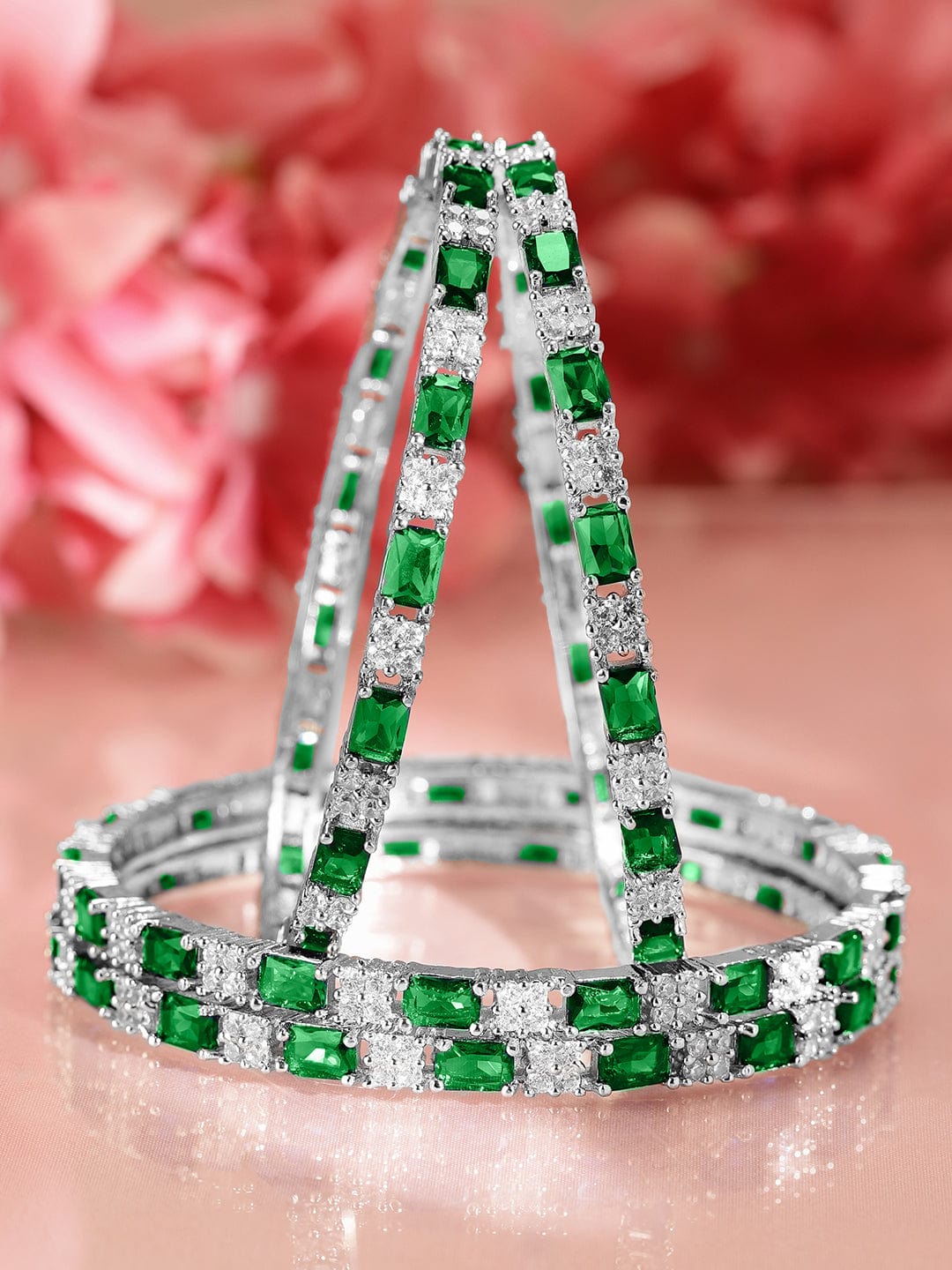 Wentra Set Of 4 Rhodium-Plated CZ Studded Bangles