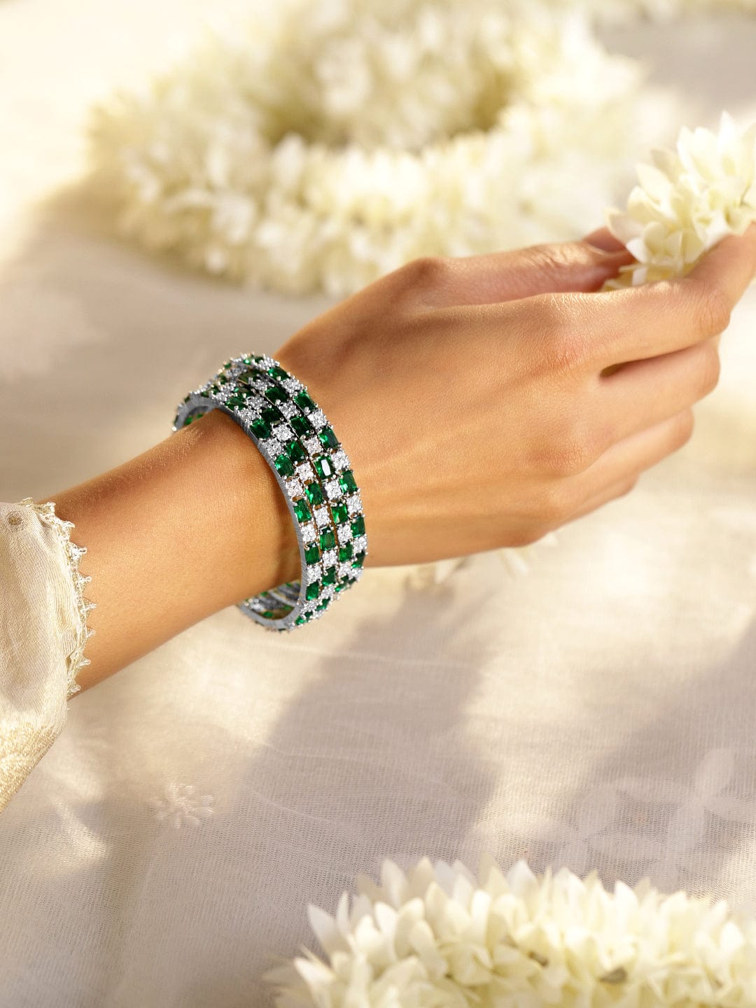 Wentra Set Of 4 Rhodium-Plated CZ Studded Bangles