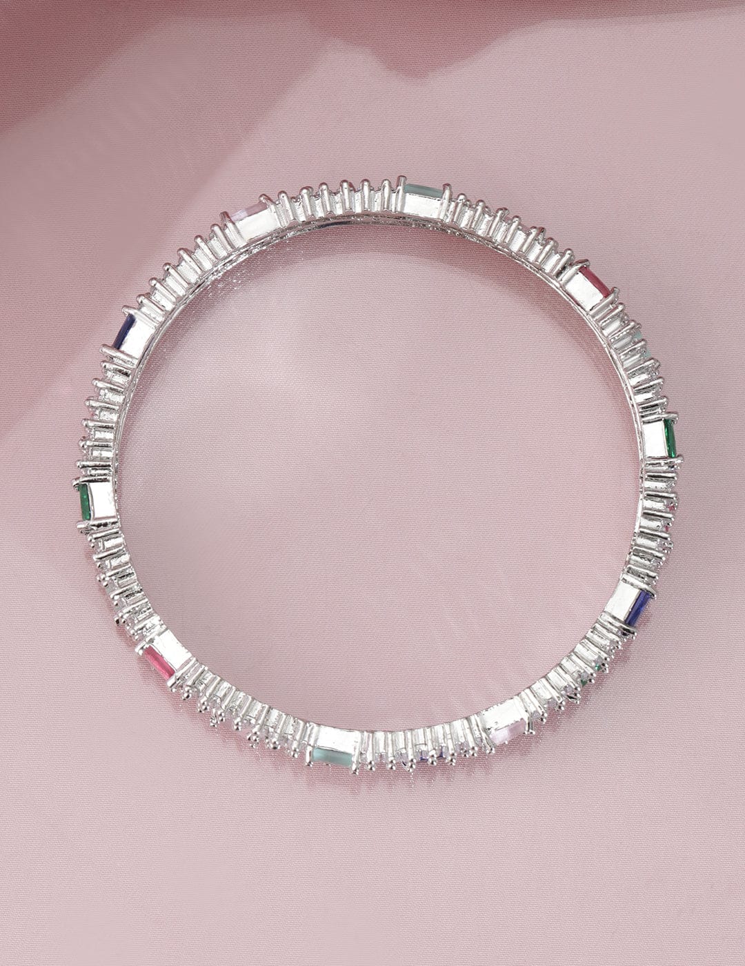 Wentra Set of 4 Rhodium-Plated Multicolor AD and Cubic Zirconia Studded Premium Bangles