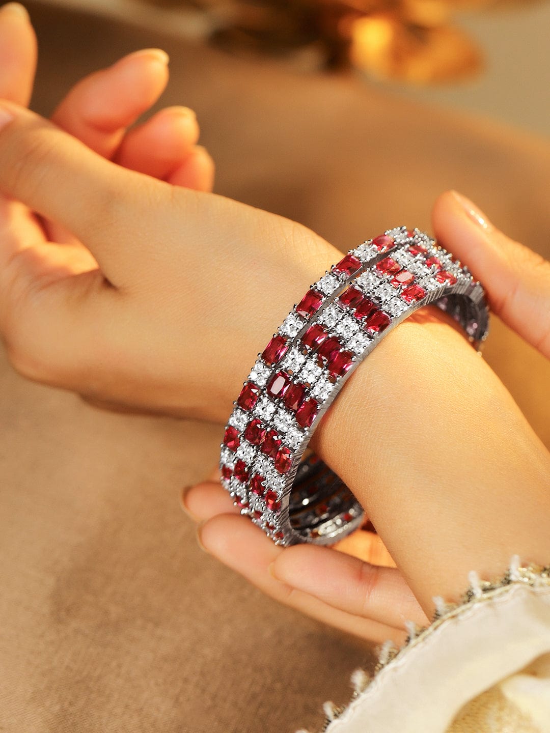 Captivating Reds American Diamond Zirconia Bangles