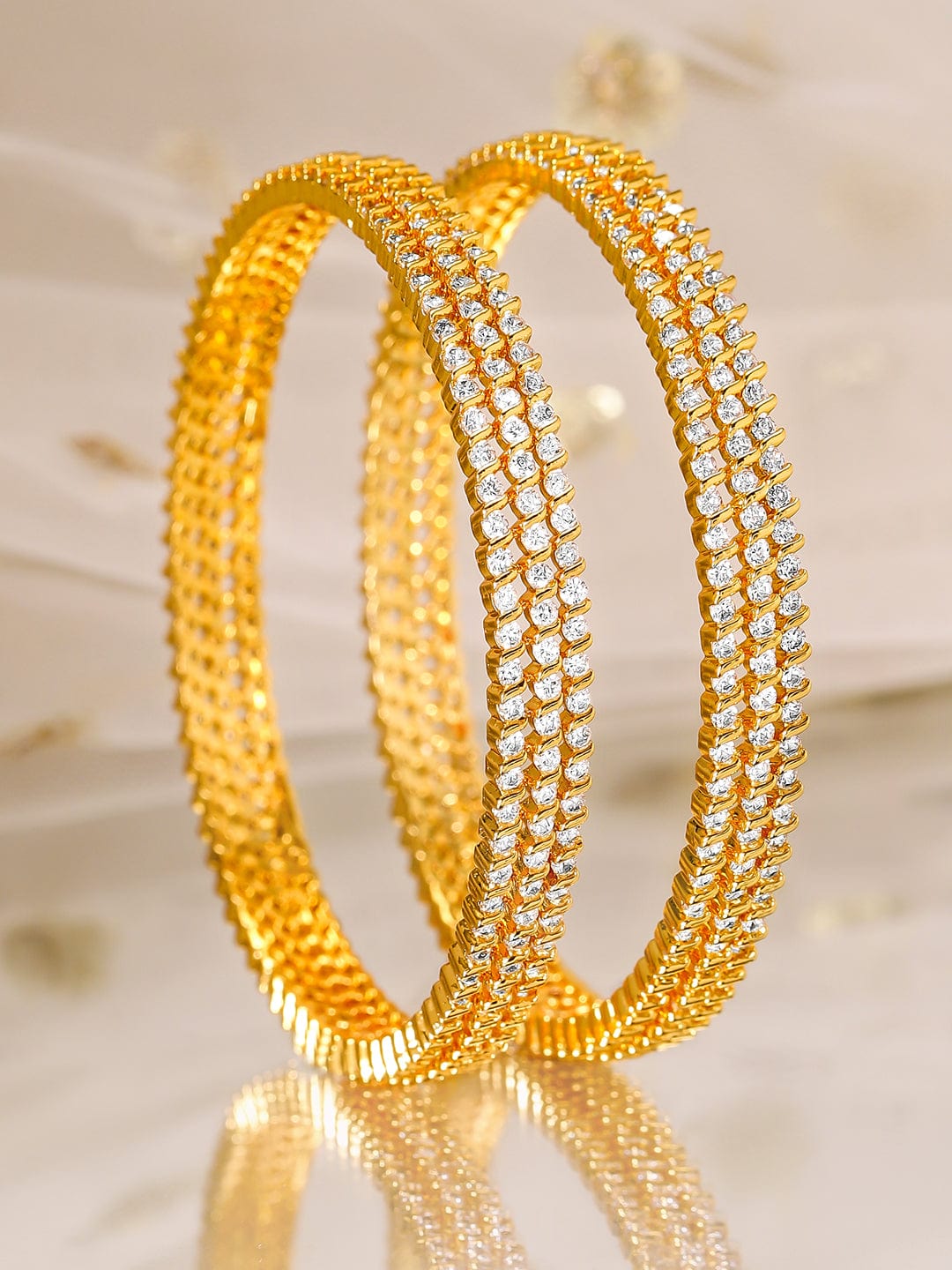 Wentra Set of 6, 22K Gold-Plated Cubic Zirconia Studded Handcrafted Premium Bangles