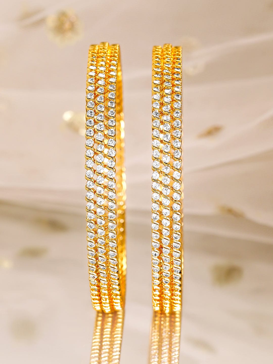 Wentra Set of 6, 22K Gold-Plated Cubic Zirconia Studded Handcrafted Premium Bangles