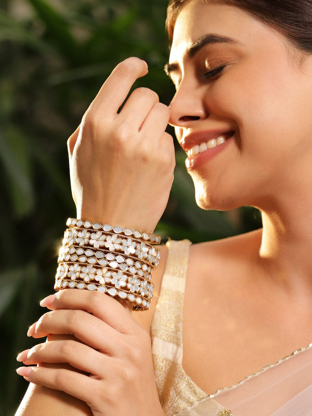 Wentra Set of 6 22K Gold-Plated Mirror Studded Handcrafted Traditional Bangles