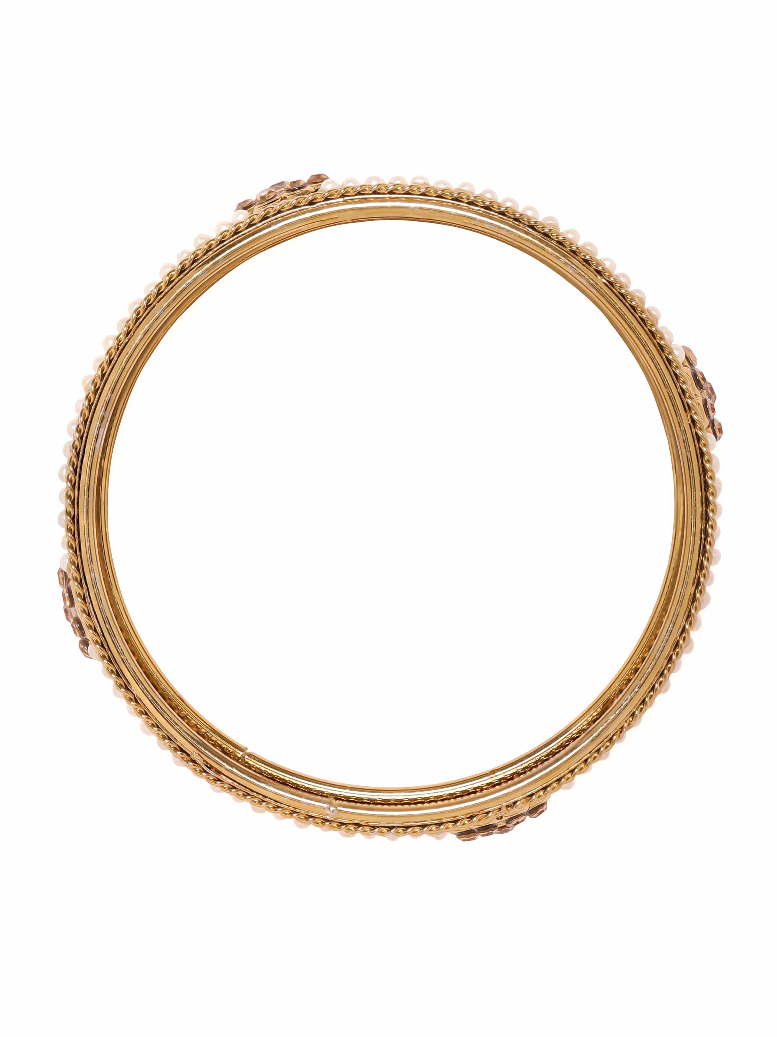 Wentra Set of 6 Gold Plated Pearl & Stone Studded Traditional Handcrafted Bangles