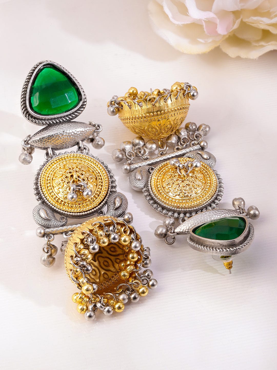 Emerald Grace Oxidised Charm Jhumka