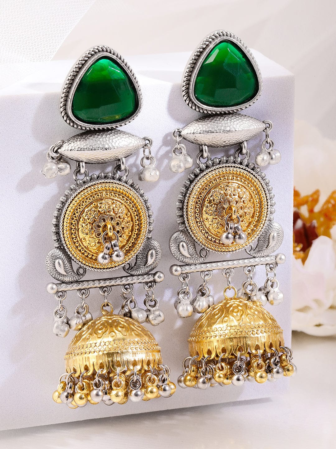 Emerald Grace Oxidised Charm Jhumka
