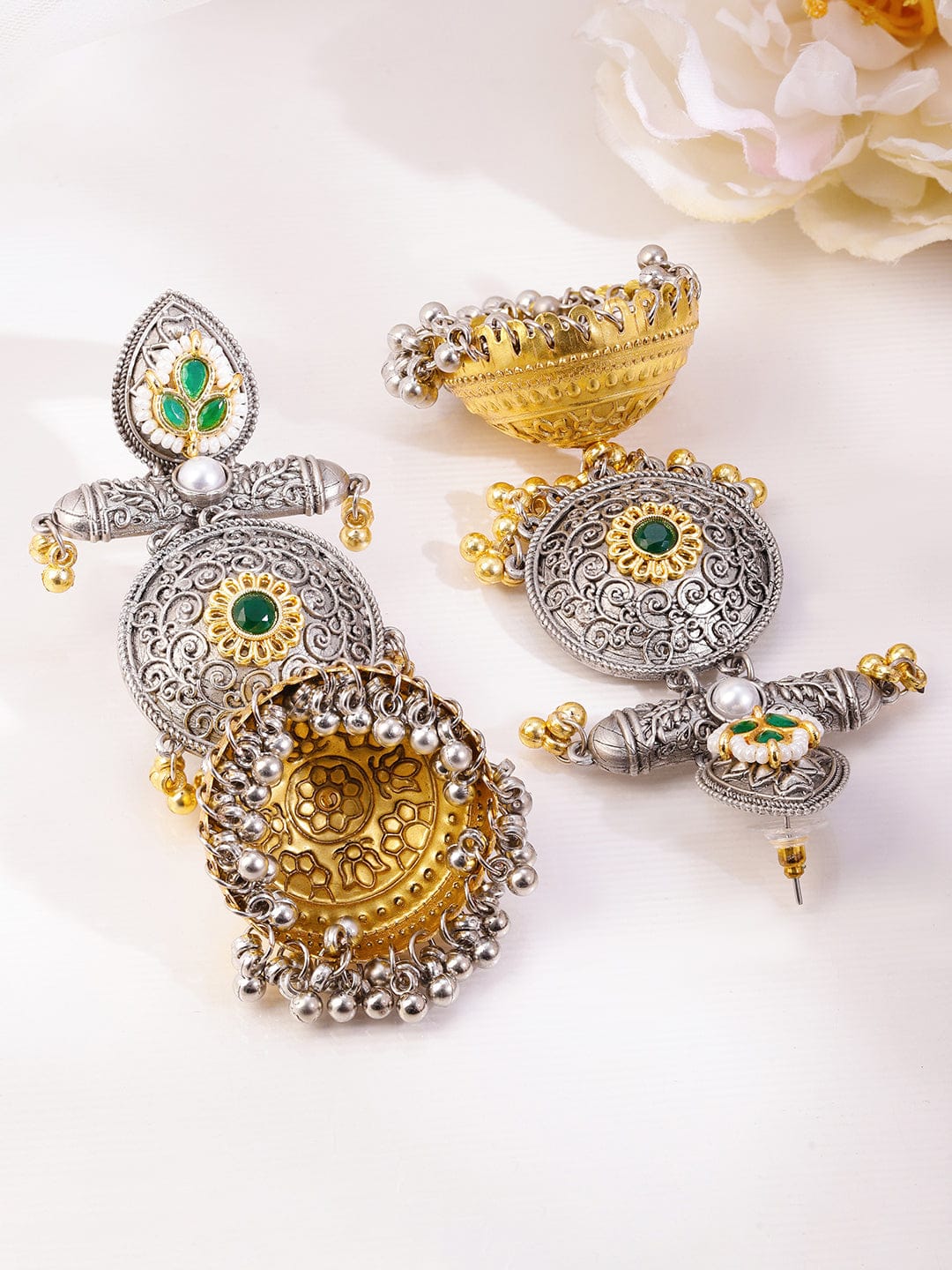 Emerald Glory Oxidised Jhumka Earrings
