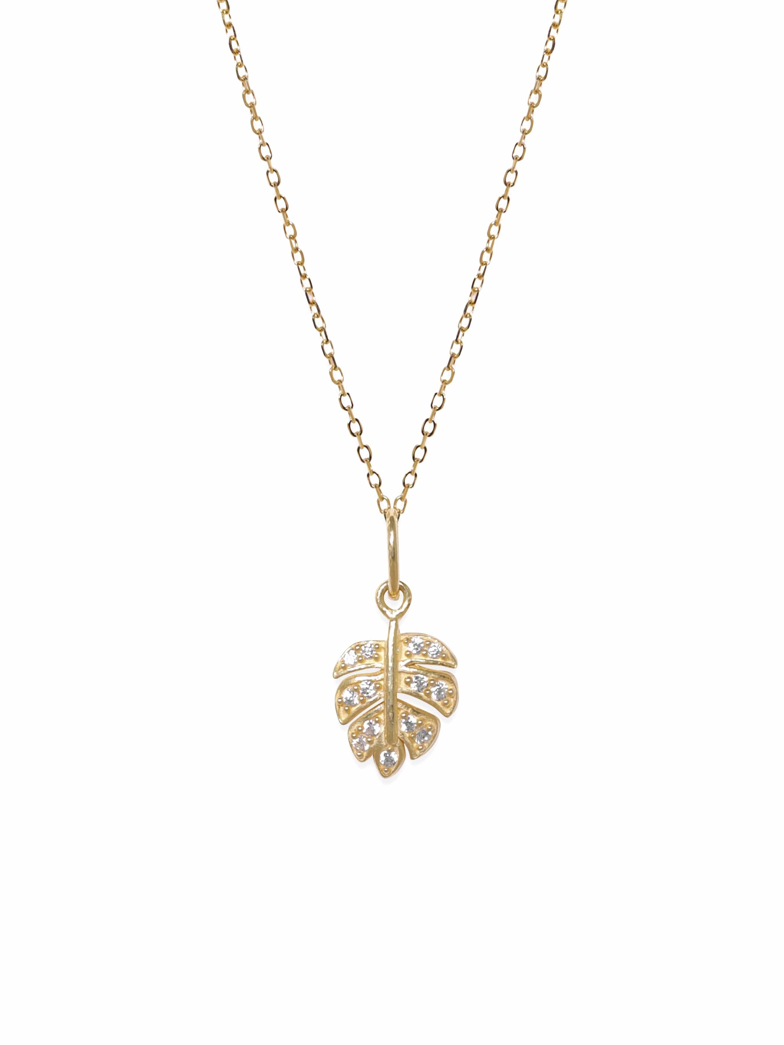 Crystal Studded Gold Toned Leaf Pendant Necklace