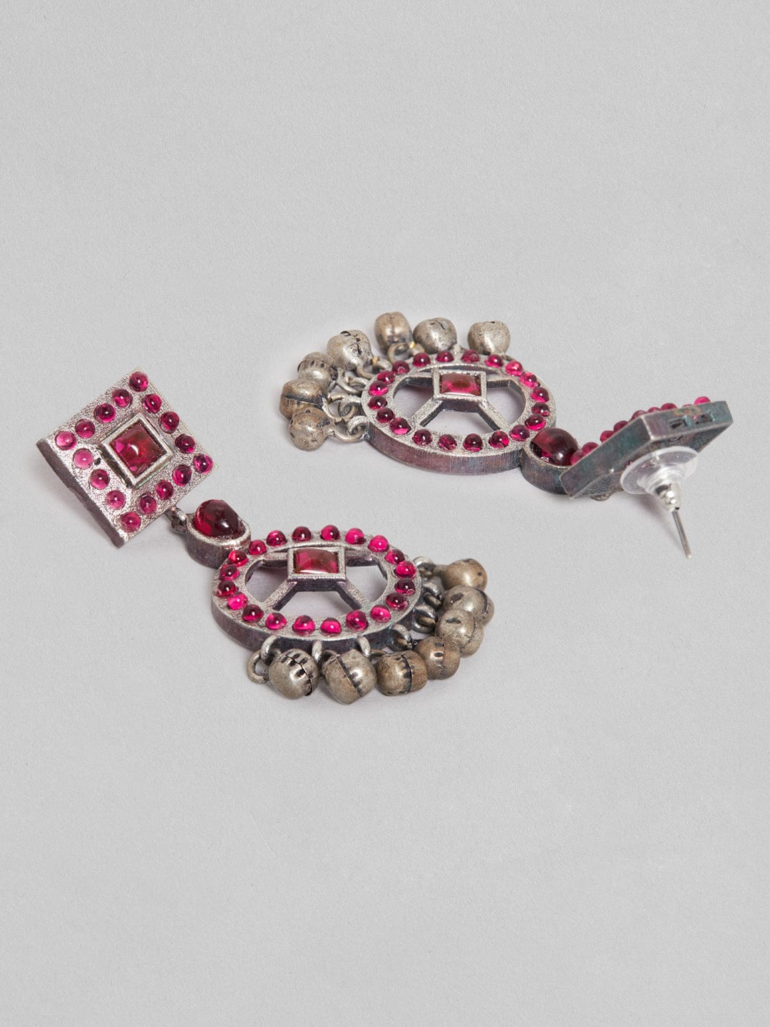 Geometric Oxidised Pink Long Necklace Set