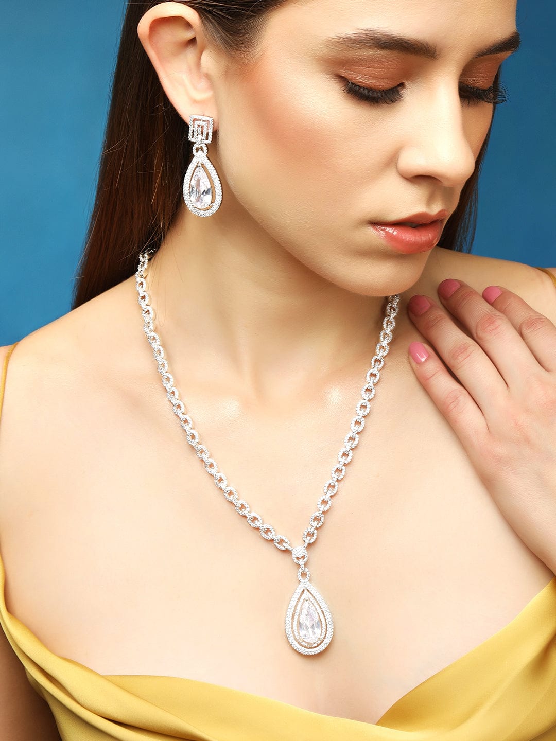 American Diamond Zirconia Teardrop Necklace Set