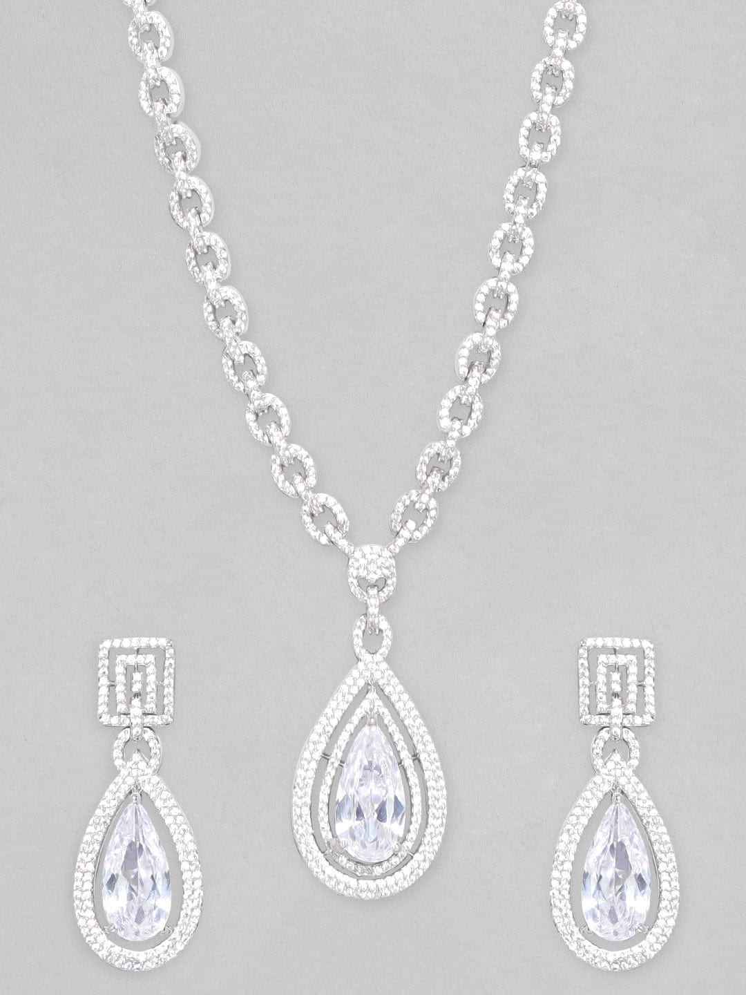 American Diamond Zirconia Teardrop Necklace Set