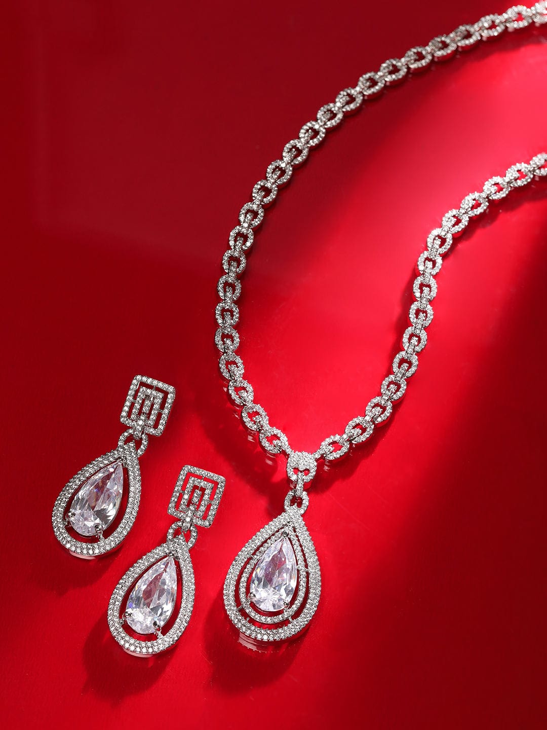 American Diamond Zirconia Teardrop Necklace Set
