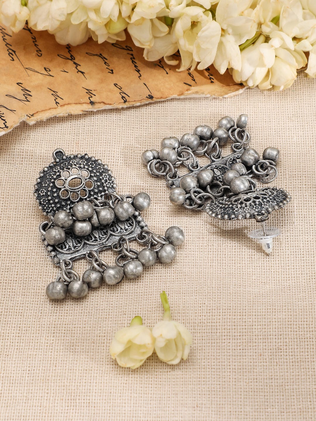 Oxidised Floral Drop Choker Set