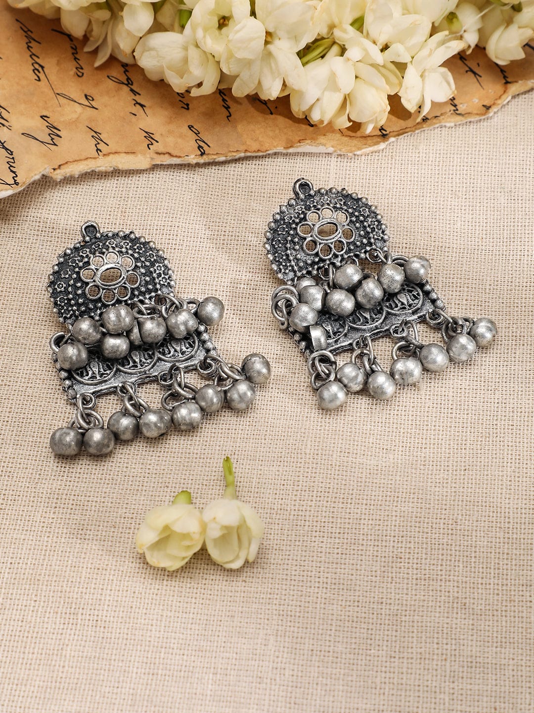 Oxidised Floral Drop Choker Set