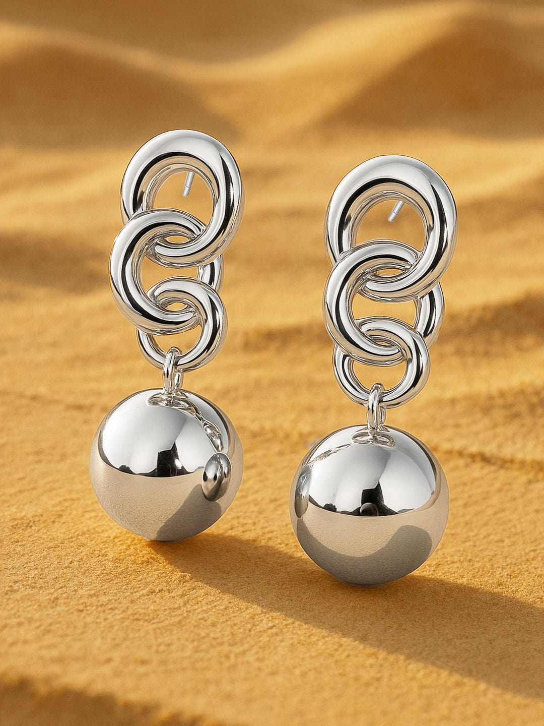 Silver-Toned Interlocked Rings Drop Earrings