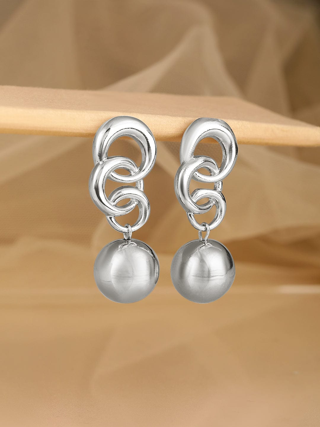 Silver-Toned Interlocked Rings Drop Earrings