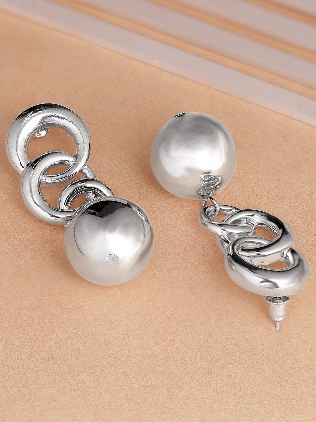 Silver-Toned Interlocked Rings Drop Earrings