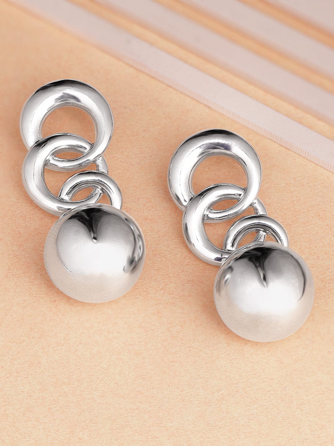 Silver-Toned Interlocked Rings Drop Earrings