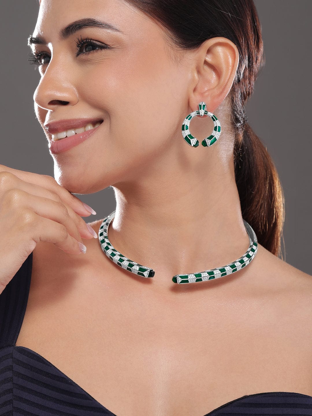 Green & American Diamond Zirconia Choker Set