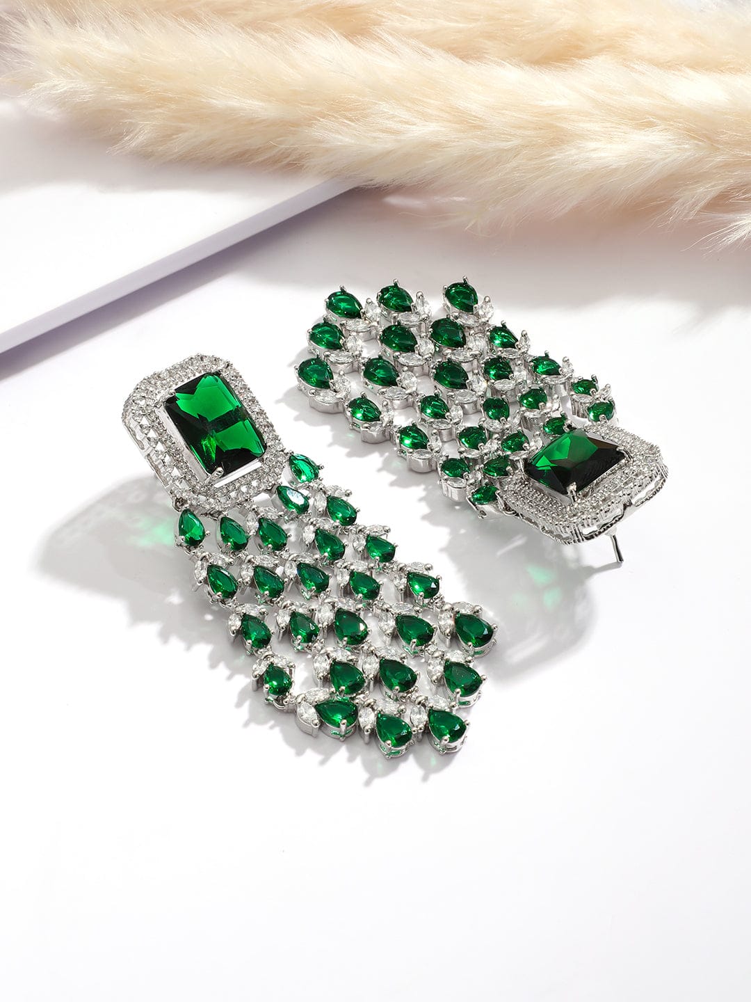 Green American Diamond Zirconia Teardrop Necklace Set