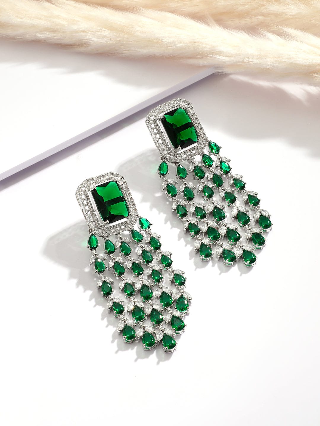 Green American Diamond Zirconia Teardrop Necklace Set