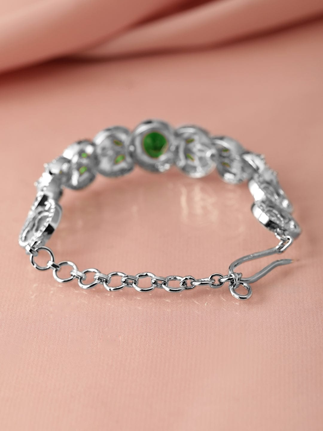 Wentra Silver-Plated Emerald Green & Cubic Zirconia Studded Premium Bracelet