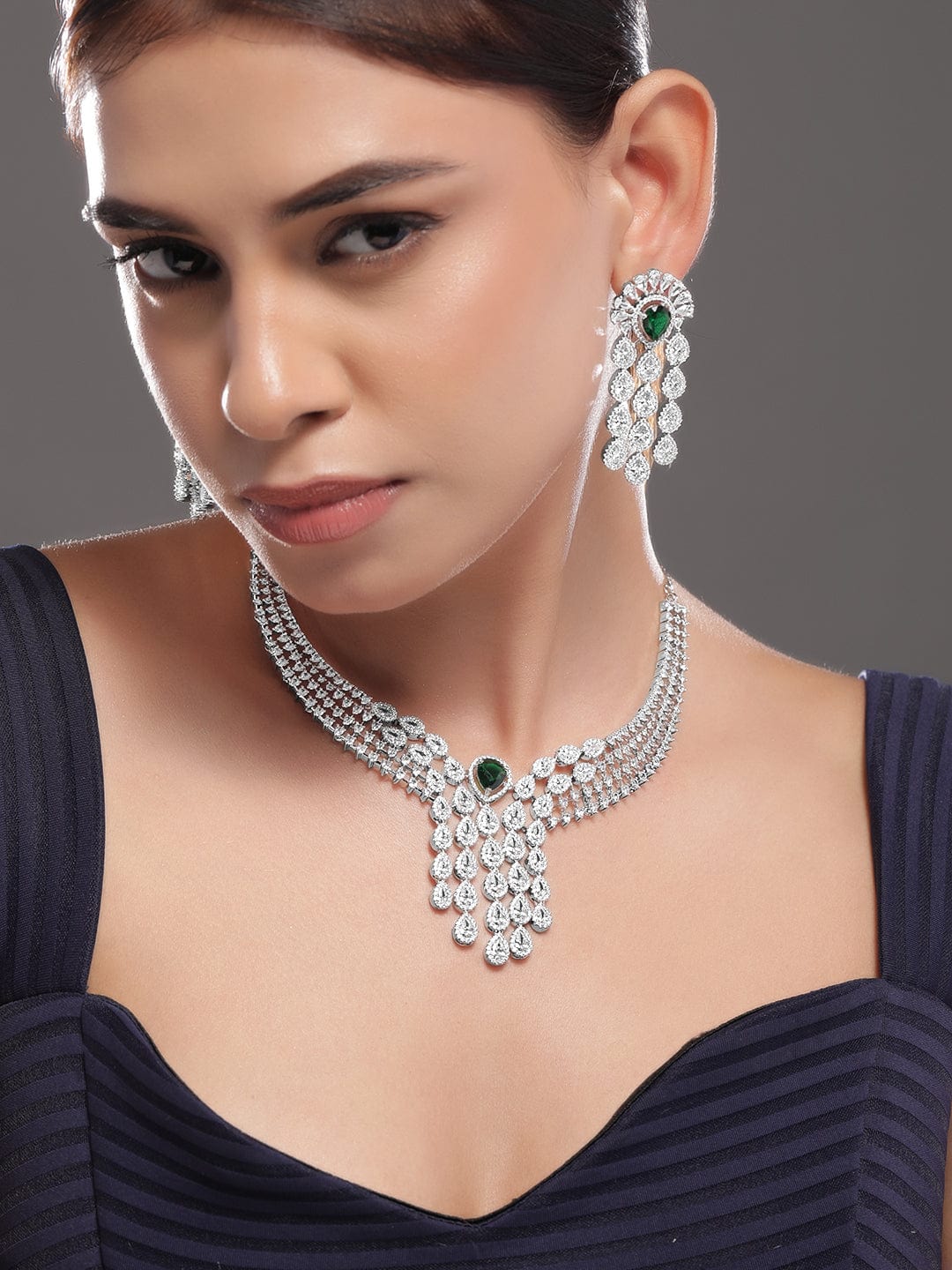 American Diamond Zirconia Layered Necklace Set