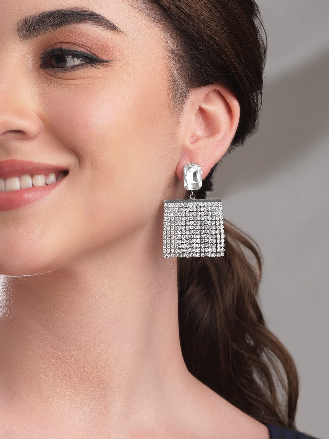 White Crystal Studded Cubic Dangler Earrings