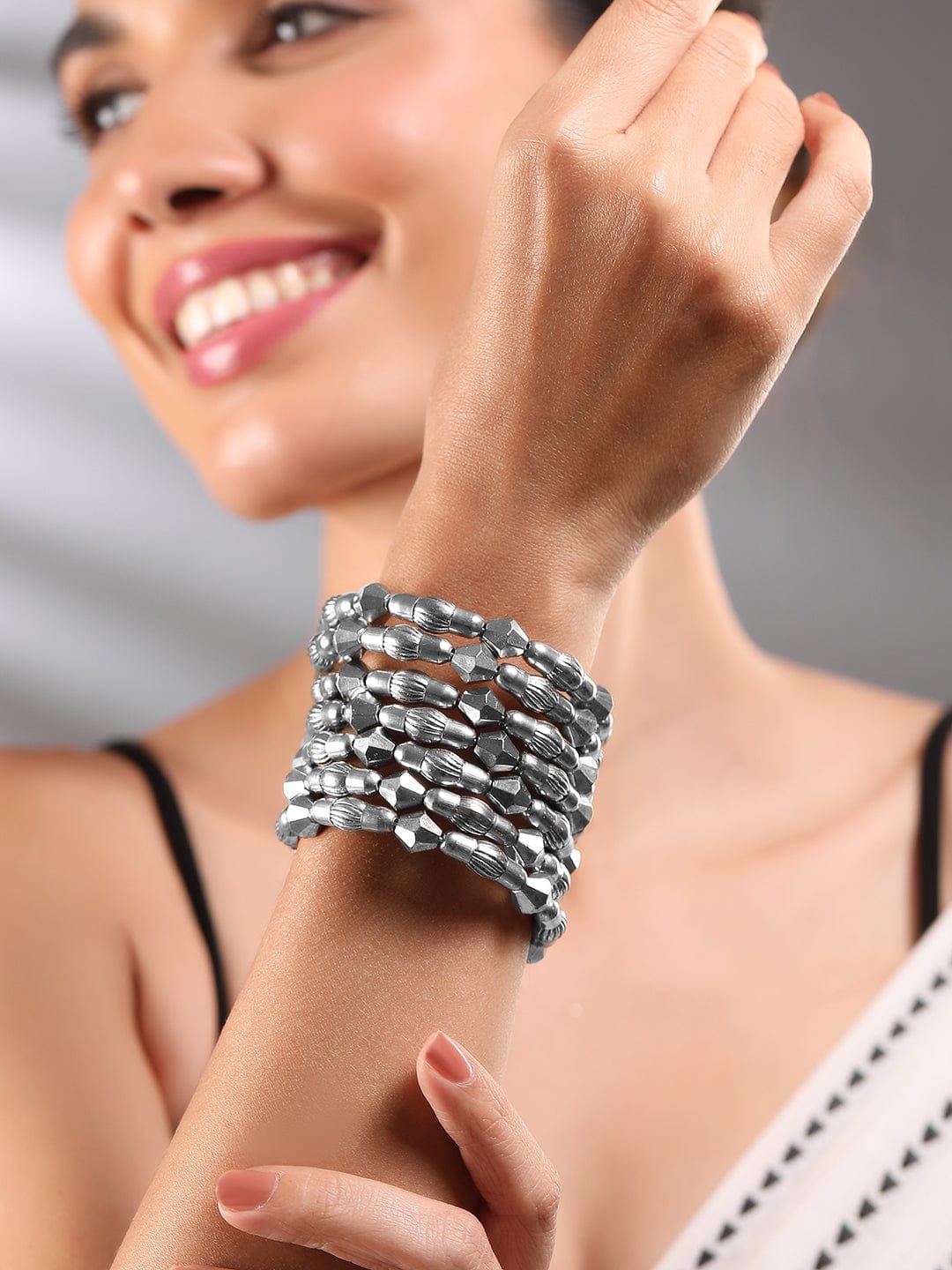 Wentra Silver Plated Multi-Layered Statement Bracelet