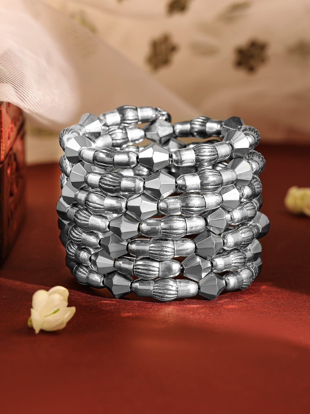 Wentra Silver Plated Multi-Layered Statement Bracelet