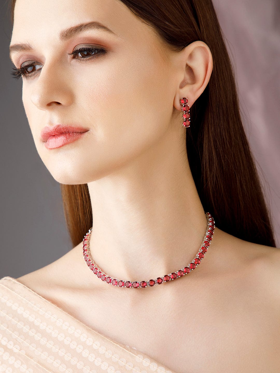 Long Ruby Necklace Set