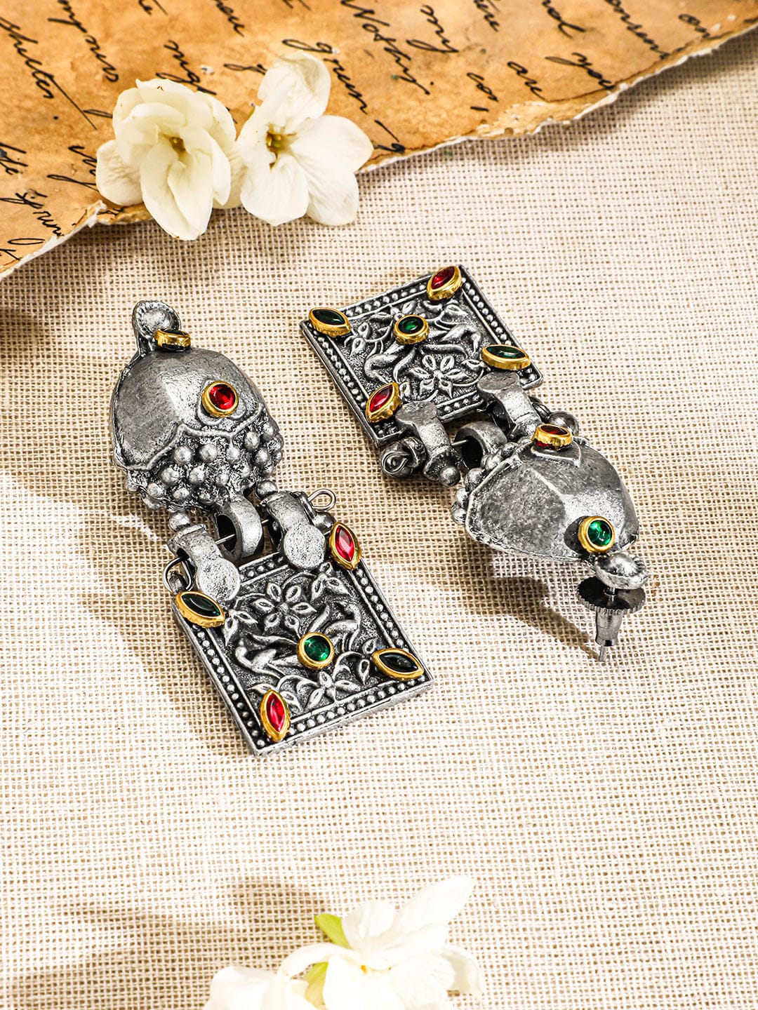 Red & Green Studded Oxidised Choker Set