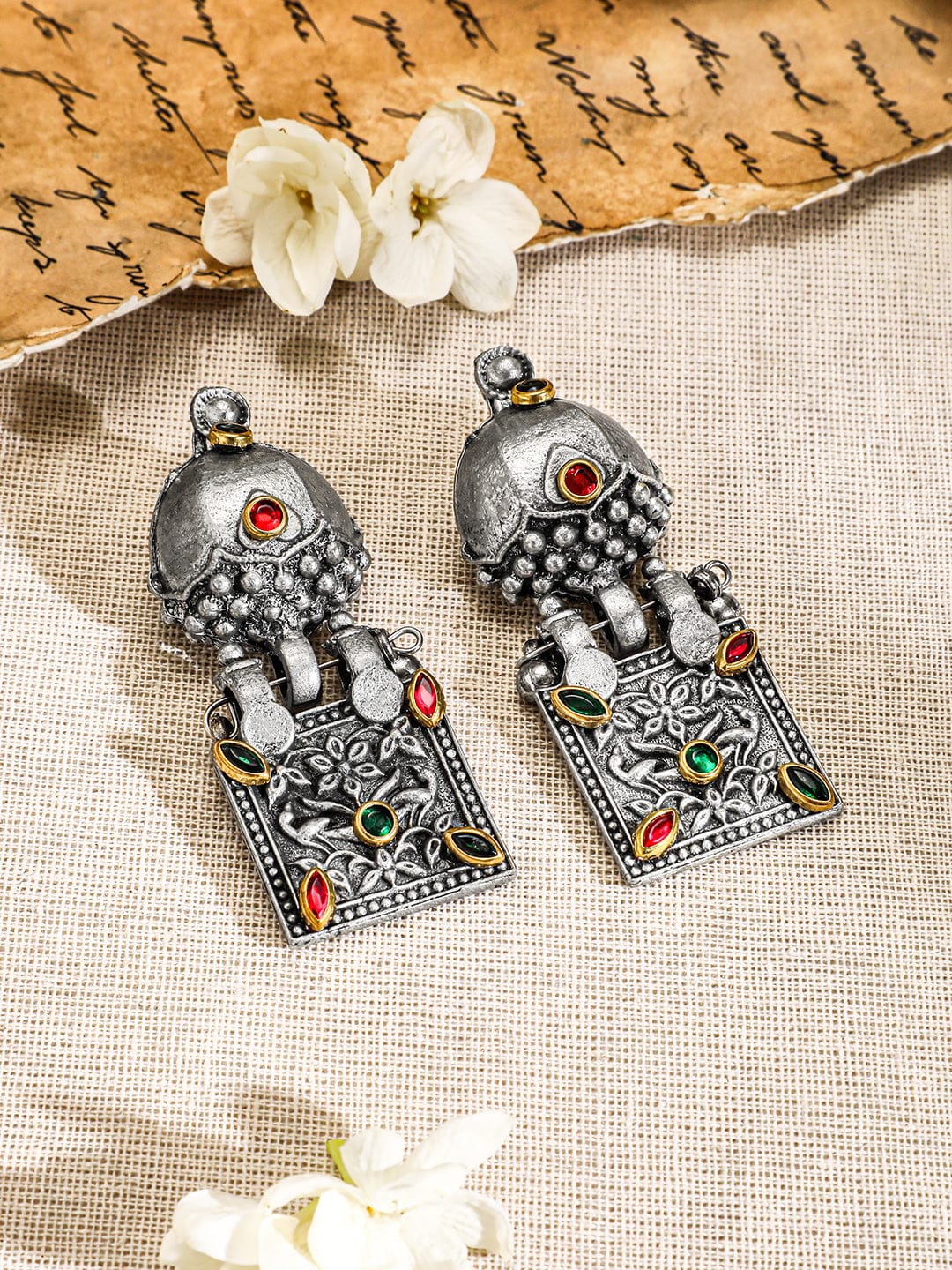 Red & Green Studded Oxidised Choker Set