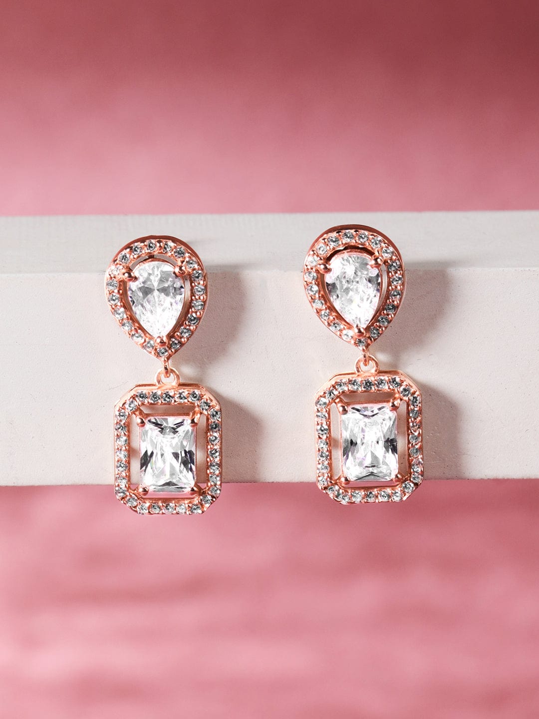 Elegant Squares American Diamond Zirconia Drop Earrings