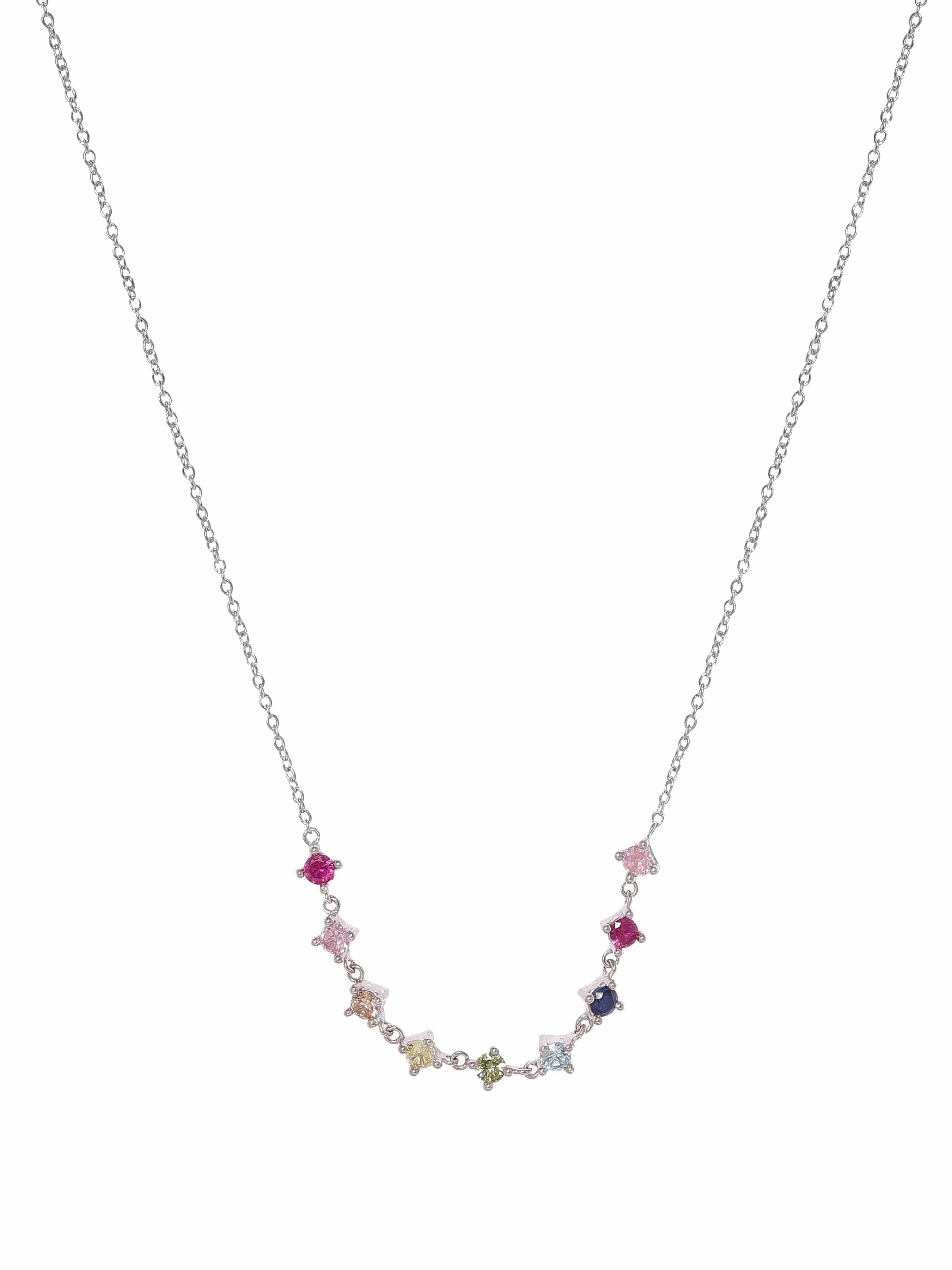 Multicolor Crystal Studded Silver Toned Necklace