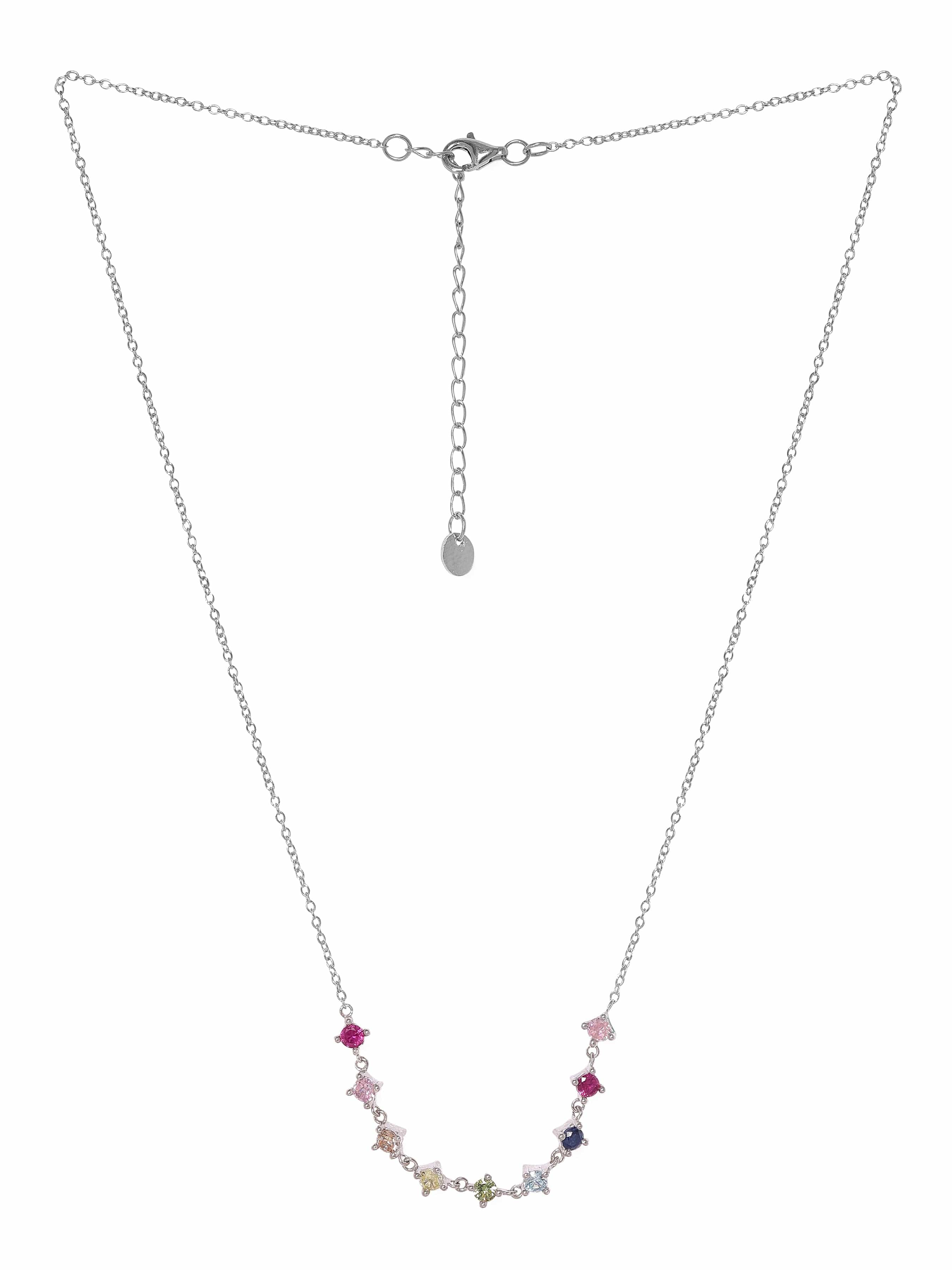 Multicolor Crystal Studded Silver Toned Necklace