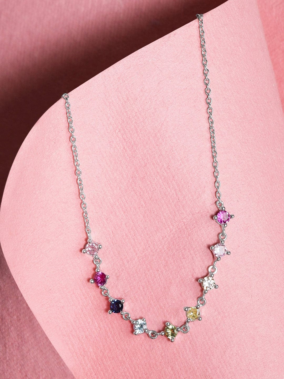 Multicolor Crystal Studded Silver Toned Necklace