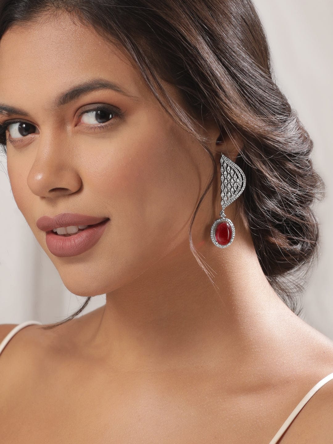 Sleek Scarlet Tone American Diamond Zirconia Danglers